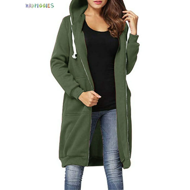 Women Casual Fleece Hooded Long Sleeve Jacket Overcoat Trench Parka Outwear Coat